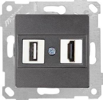 HDMI und USB Steckdose Anthrazit - RITA Schalterserie HDMI und USB Steckdose Anthrazit - RITA Schalterserie