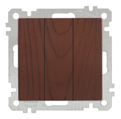 3 fach Schalter Walnuss Holz Optik - CANDELA Schalterserie
