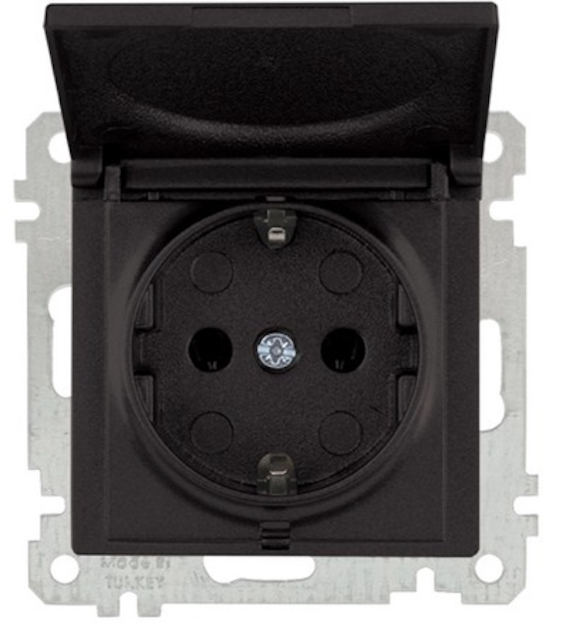 Klappdeckel Steckdose mit Rahmen Schwarz matt - CANDELA Schalterserie Klappdeckel Steckdose mit Rahmen Schwarz matt - CANDELA Schalterserie