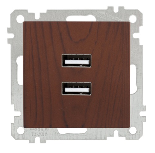 2 fach USB Steckdose mit Ladefunktion Walnuss Holz Optik - CANDELA Schalterserie