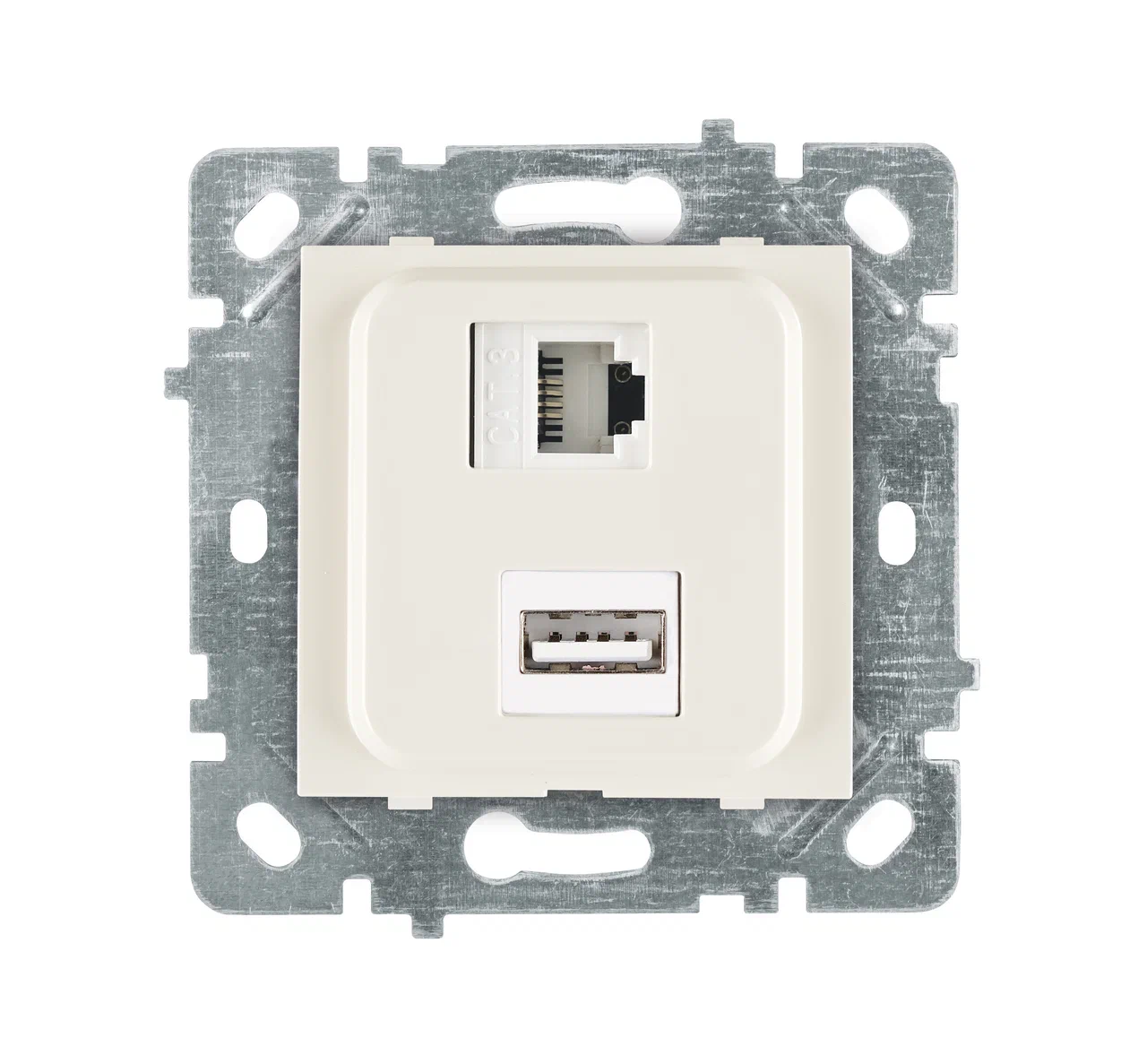 Multimedia-Datendose USB CAT5-Standard ohne Ladefunktion Creme · SELENE