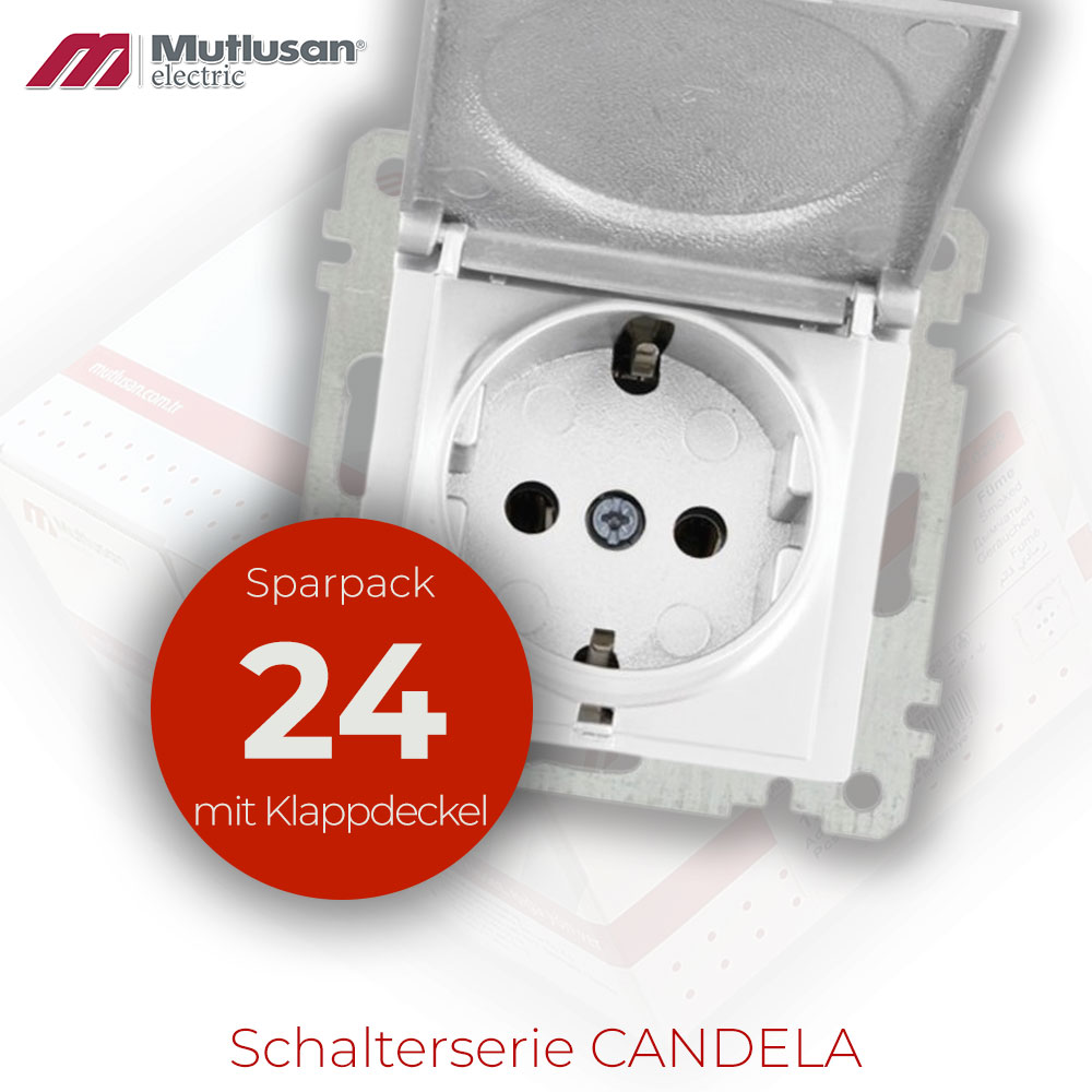 Sparset 24x Steckdose mit Klappdeckel  Weiß CANDELA Serie Sparset 24x Steckdose mit Klappdeckel  Weiß CANDELA Serie