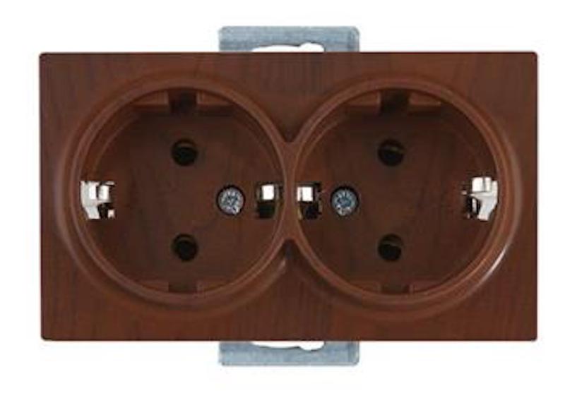 2 fach Steckdose Walnuss Holz Optik - CANDELA Schalterserie