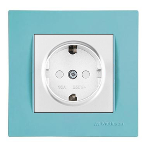 Steckdose mit Kindersicherung Weiß und Rahmen Blau / Hellblau Steckdose mit Kindersicherung Weiß und Rahmen Blau / Hellblau