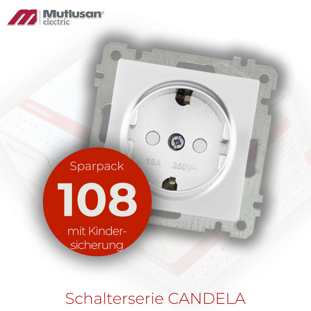Sparset 108x Steckdose mit Kindersicherung  Weiß CANDELA Serie