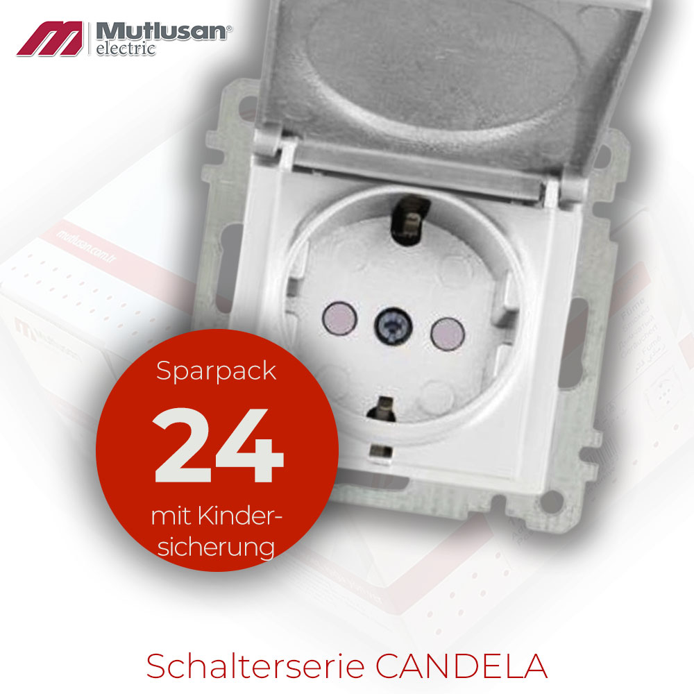 Sparset 24x Steckdose mit Klappdeckel und  Kindersicherung  Weiß CANDELA Serie