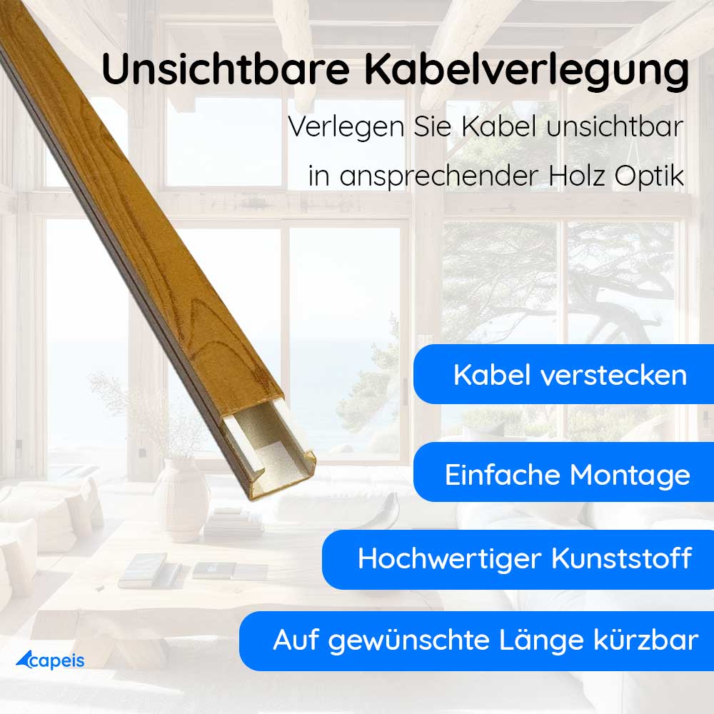 15x10 mm Kabelkanal Eiche Holz Optik zum Schrauben 2x 1m