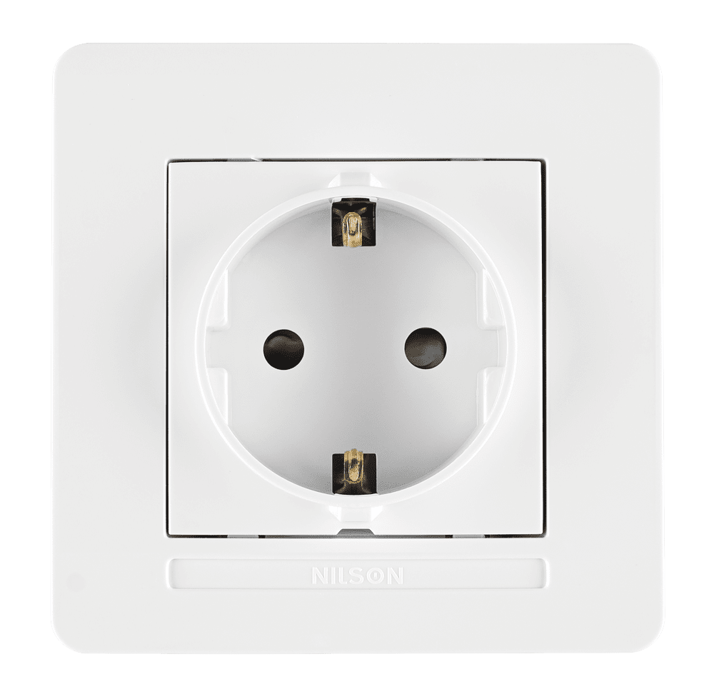 Schutzkontakt-Steckdose mit Kindersicherung Rahmen Set Weiß · SELENE