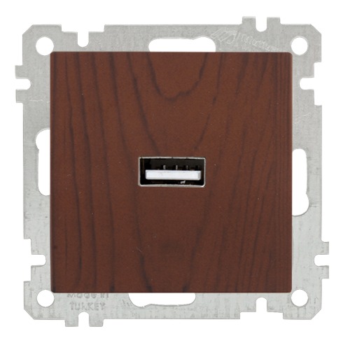 1 fach USB Steckdose mit Ladefunktion Walnuss Holz Optik - CANDELA Schalterserie