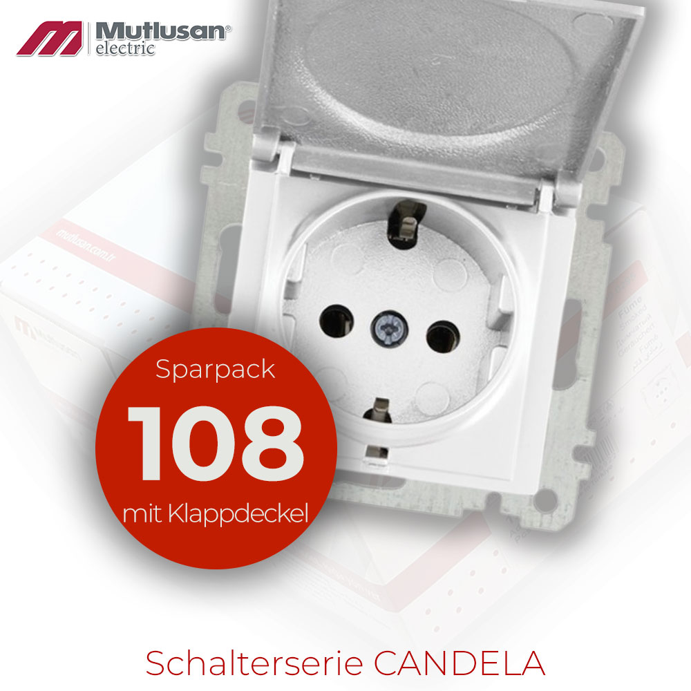 Sparset 108x Steckdose mit Klappdeckel  Weiß CANDELA Serie