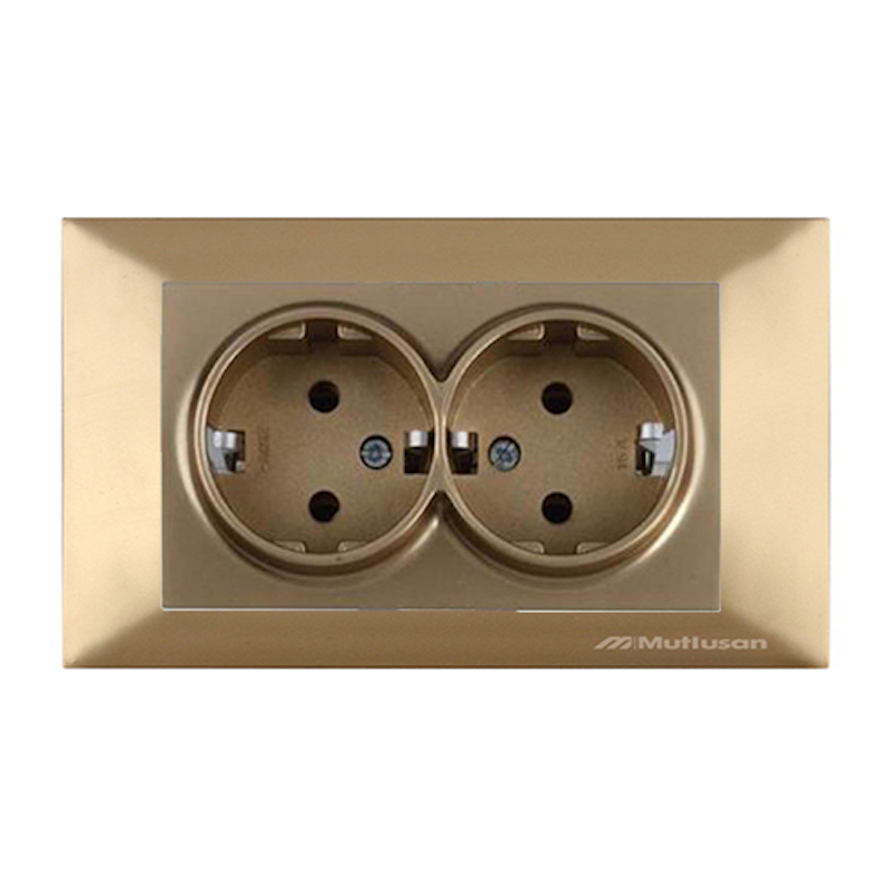 2 fach Steckdose mit Rahmen Gold - CANDELA Schalterserie 2 fach Steckdose mit Rahmen Gold - CANDELA Schalterserie