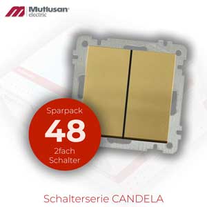 Sparset 48x Serienschalter / 2 fach Schalter Gold Metall Optik CANDELA Standard
