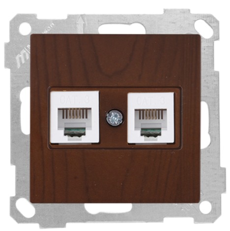 2 fach Telefondose Walnuss Holz Optik - CANDELA Schalterserie
