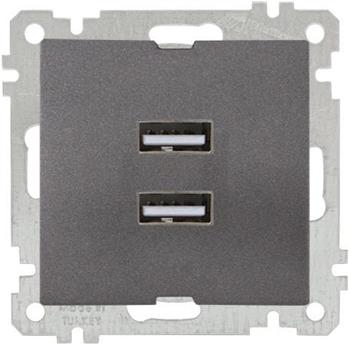 2 fach USB Steckdose mit Ladefunktion Anthrazit (CANDELA Metall Optik)