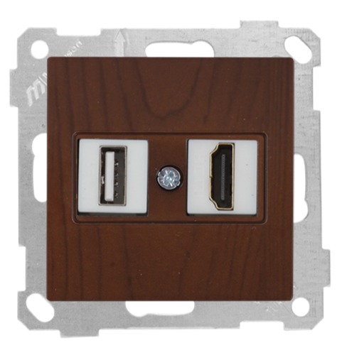 HDMI und USB Steckdose Walnuss Holz Optik- CANDELA Schalterserie