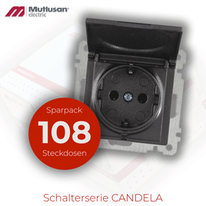 Sparset 108x Steckdose mit Deckel und Kindersicherung  Anthrazit CANDELA Serie