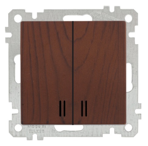 2 fach Kontrollschalter Walnuss Holz Optik - CANDELA Schalterserie
