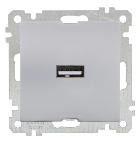 USB Steckdose mit Ladefunktion einfach Silber (CANDELA Metall Optik)