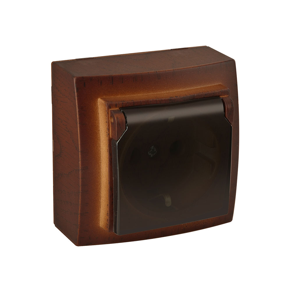 Steckdose mit Deckel Walnuss · THEMIS