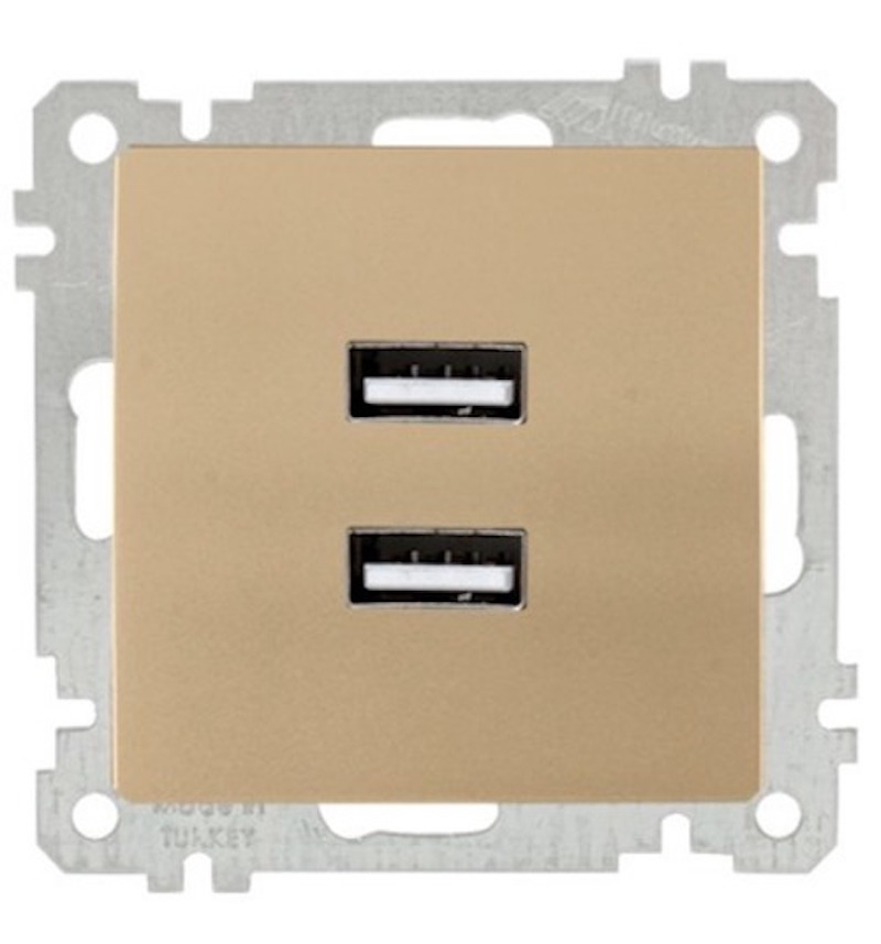 2-fach USB Ladesteckdose  inkl. Rahmen Gold - Candela Schalterserie