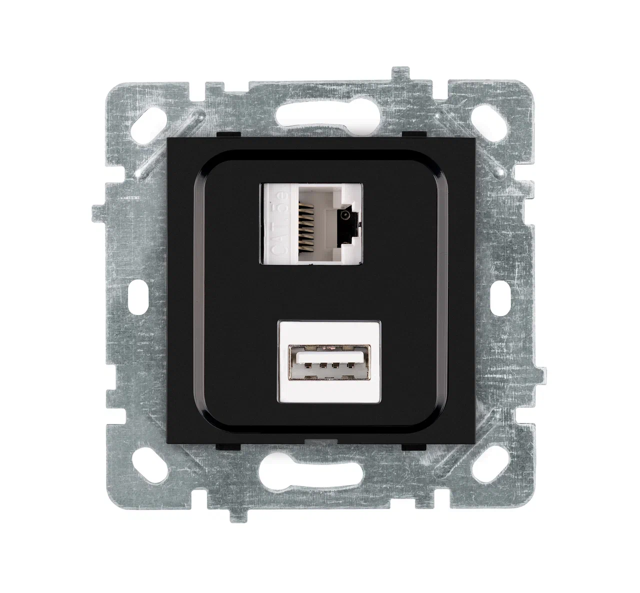 USB & CAT5e Datendose Schwarz Glänzend Unterputz | Nur Daten | SELENE