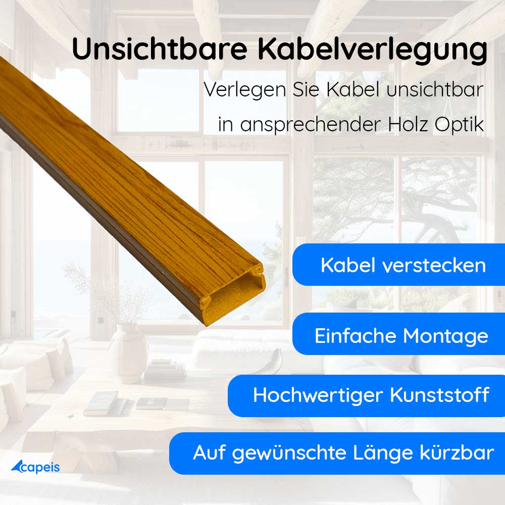 20x10 mm Kabelkanal Eiche Holz Optik zum Schrauben 2x 1m