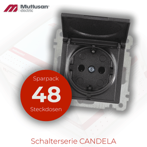 Sparset 48x Steckdose mit Klappdeckel  Anthrazit CANDELA Serie