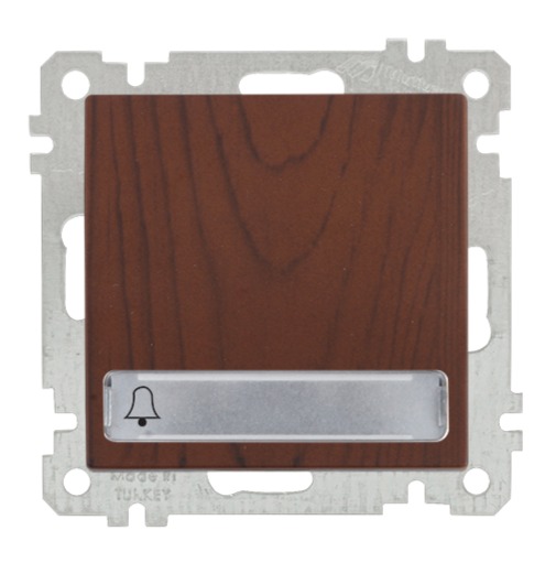 Taster mit Glocke und beleuchtetem Namensschild Walnuss Holz Optik - CANDELA Schalterserie