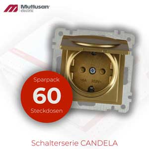 Sparset 60x Steckdose mit Klappdeckel und Kindersicherung  Gold CANDELA Serie