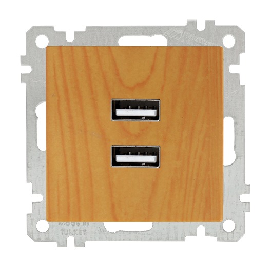 USB Steckdose mit Ladefunktion 2 fach Eiche (CANDELA Holz Optik)