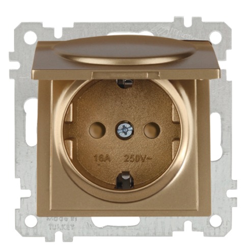 Steckdose mit Deckel und Kindersicherung Gold Optik - CANDELA Schalterserie Steckdose mit Deckel und Kindersicherung Gold Optik - CANDELA Schalterserie