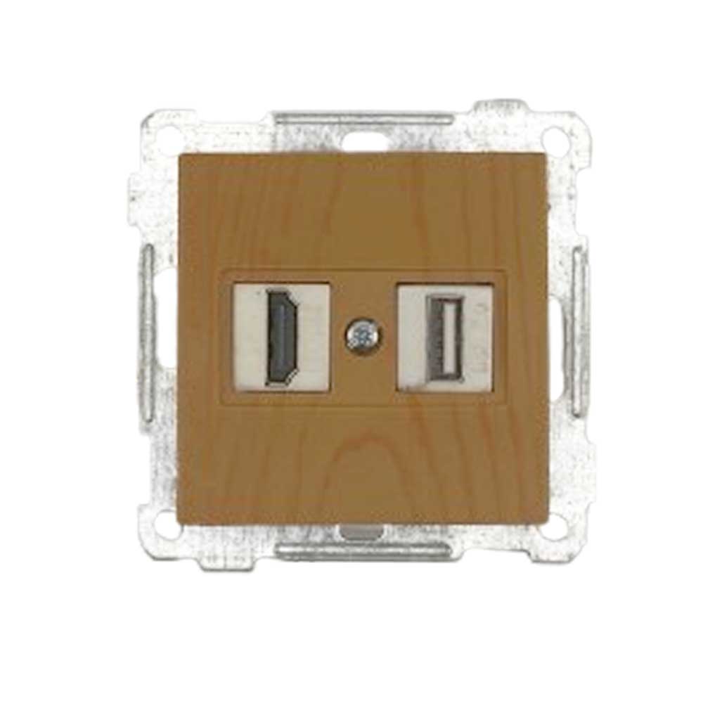 HDMI und USB Steckdose Eiche Holz Optik- CANDELA Schalterserie