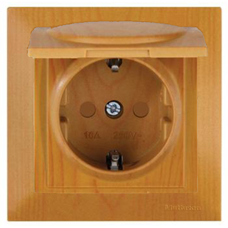 Deckel Steckdose mit Kindersicherung und Rahmen Eiche Holz Optik - CANDELA Schalterserie Deckel Steckdose mit Kindersicherung und Rahmen Eiche Holz Optik - CANDELA Schalterserie