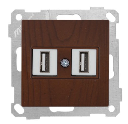 2fach USB Anschluss Walnuss Holz Optik- CANDELA Schalterserie