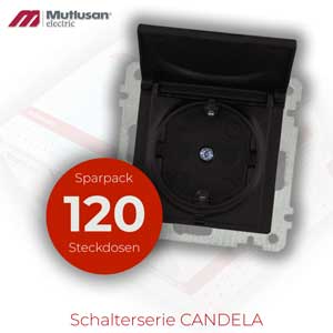 Sparset 120x Steckdosen Schwarz mit Klappdeckel und Kindersicherung CANDELA Serie