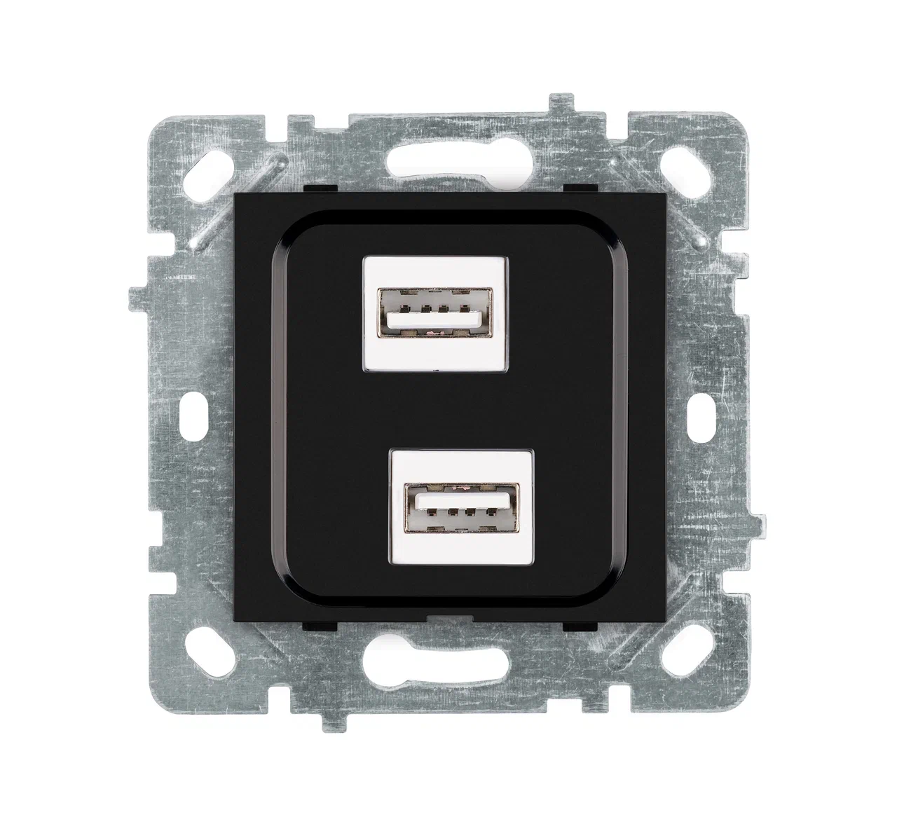 2fach USB-Anschlussdose Schwarz glänzend · SELENE