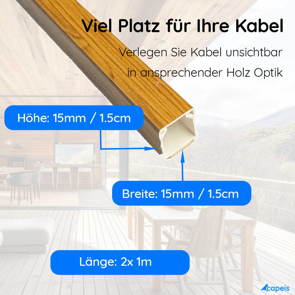 15x15 mm Kabelkanal Eiche Holz Optik Selbstklebend 2x 1m