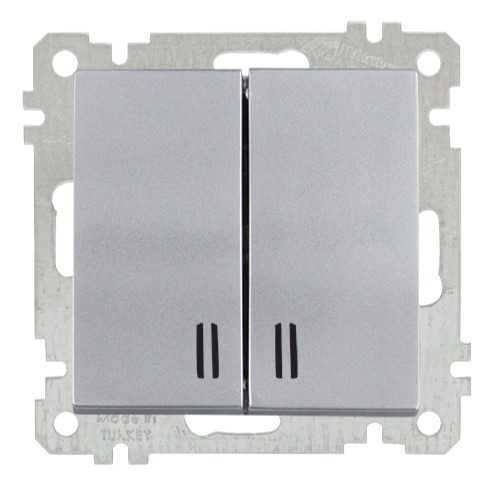 2 fach Schalter beleuchtet Silber (CANDELA Metall Optik) 2 fach Schalter beleuchtet Silber (CANDELA Metall Optik)
