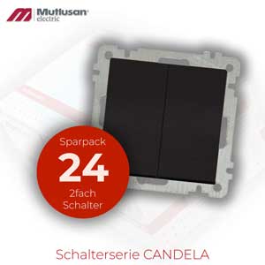 Sparset 24x Serienschalter / 2 fach Schalter Schwarz Matt CANDELA Standard