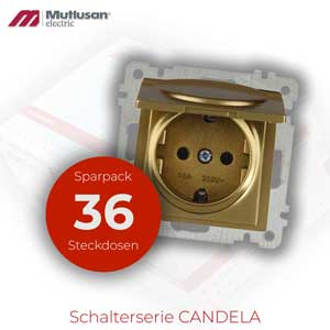 Sparset 36x Steckdose Gold mit Klappdeckel  CANDELA Serie