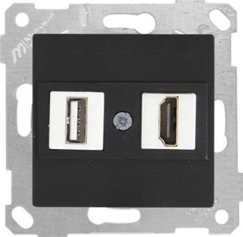 HDMI und USB Anschluss Schwarz (RITA Metall Optik)