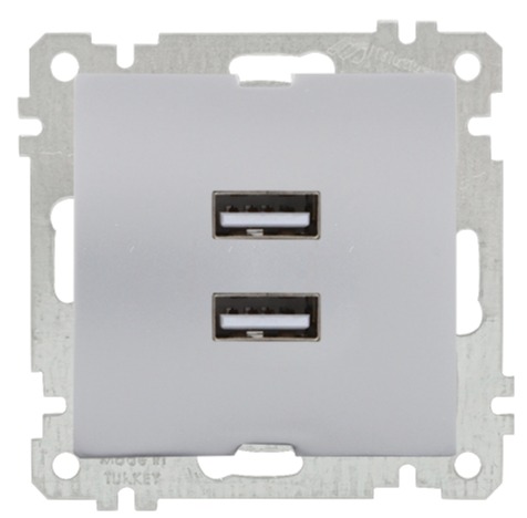 USB Steckdose 2 fach Silber (RITA Metall Optik)