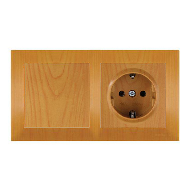 Lichtschalter und Steckdosen Set mit Rahmen Eiche Holz Optik - CANDELA Schalterserie Lichtschalter und Steckdosen Set mit Rahmen Eiche Holz Optik - CANDELA Schalterserie