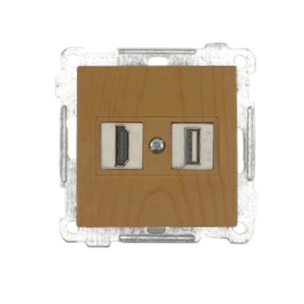 HDMI und USB Steckdose Eiche Holz Optik- CANDELA Schalterserie