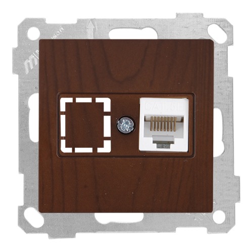 1 fach Netzwerk CAT5e Walnuss Holz Optik - CANDELA Schalterserie