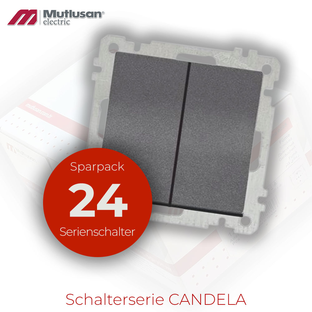 Sparset 24x Serienschalter / 2 fach Schalter Anthrazit  Metall Optik CANDELA Standard Sparset 24x Serienschalter / 2 fach Schalter Anthrazit  Metall Optik CANDELA Standard