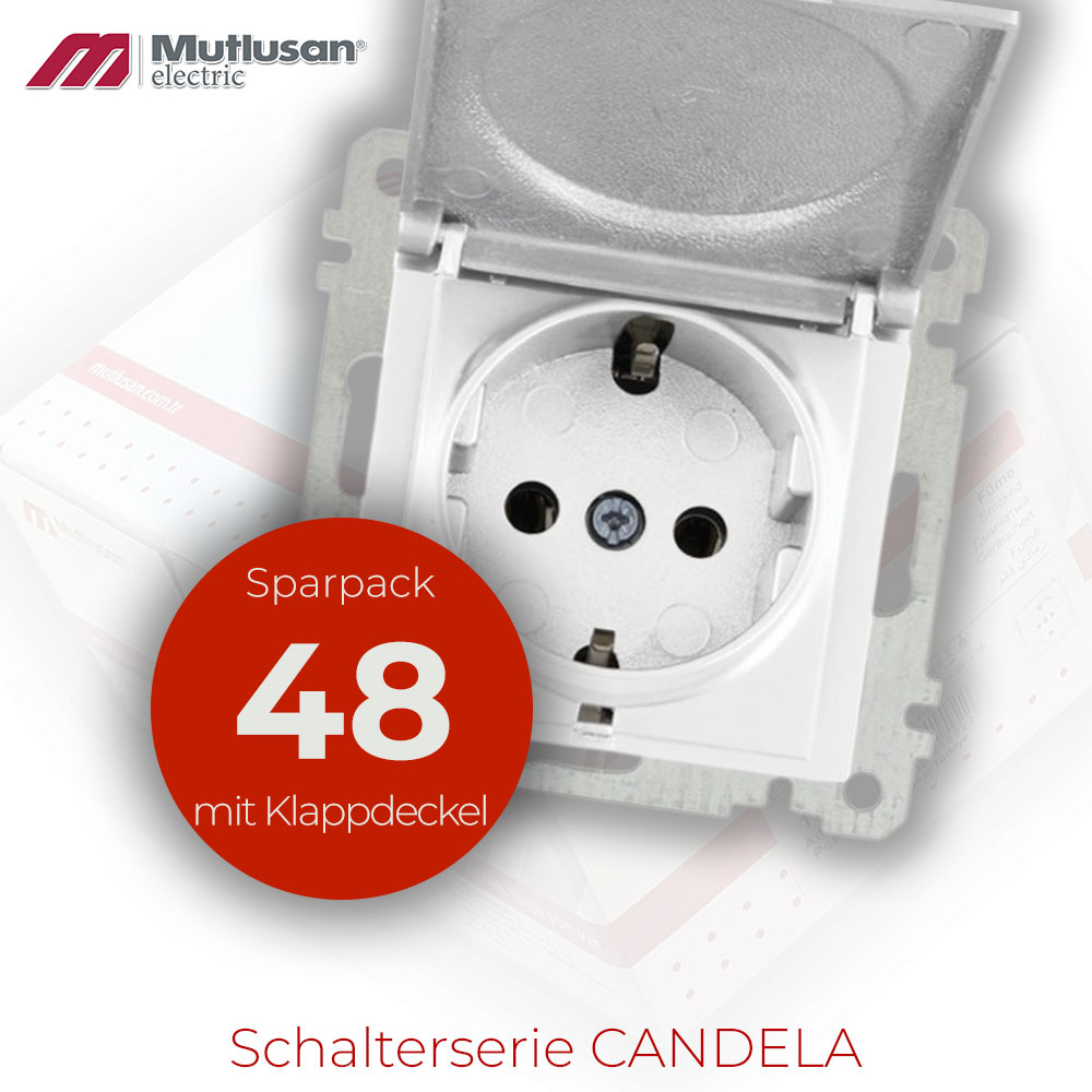 Sparset 48x Steckdose mit Klappdeckel  Weiß CANDELA Serie Sparset 48x Steckdose mit Klappdeckel  Weiß CANDELA Serie