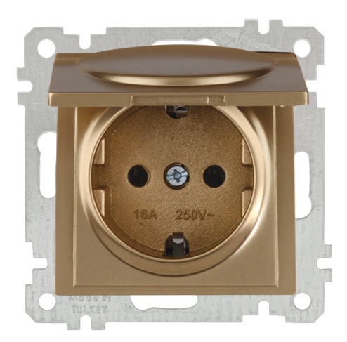 Steckdose mit Klappdeckel Gold Optik - CANDELA Schalterserie Steckdose mit Klappdeckel Gold Optik - CANDELA Schalterserie