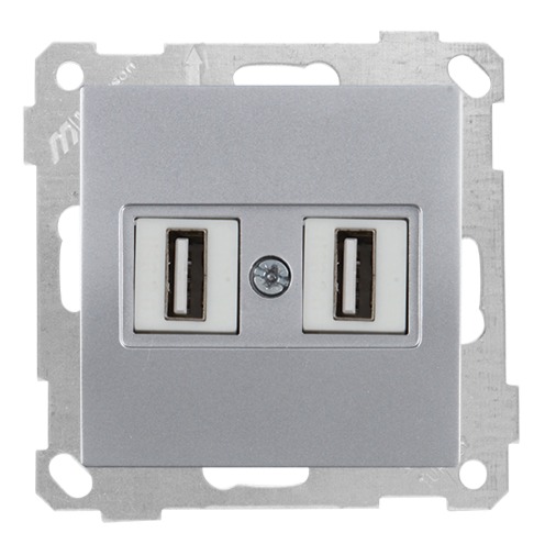 USB Anschluss 2 fach Silber (RITA Metall Optik)
