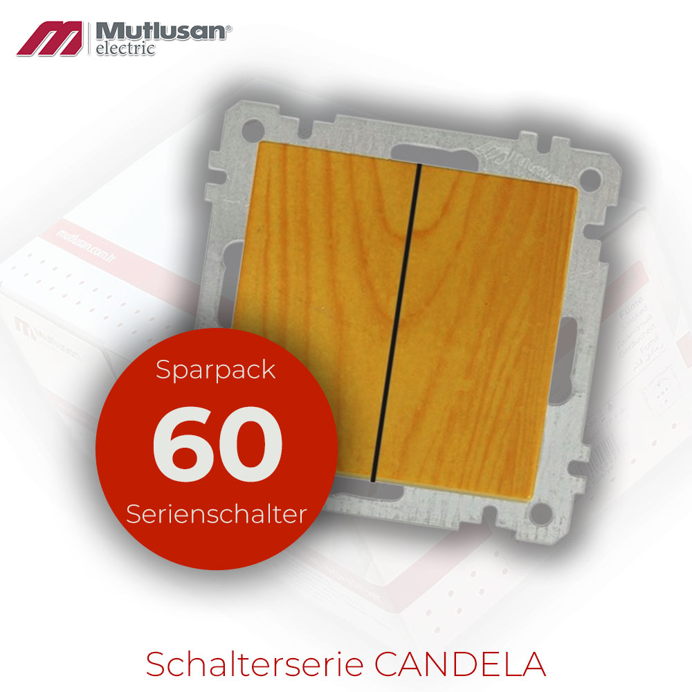 Sparset 60x Serienschalter / 2 fach Schalter Eiche Holz Optik  CANDELA Standard
